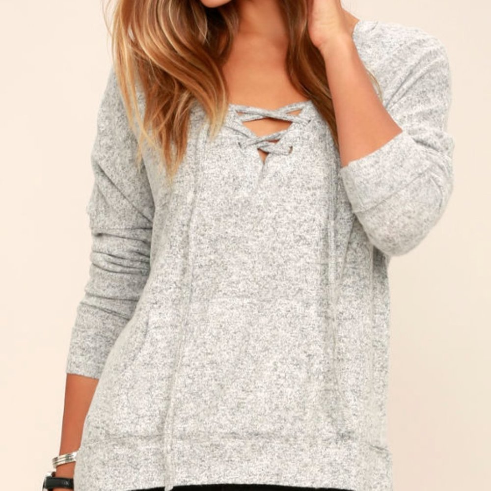 Lulus Slow Motion Heather Grey Lace-Up Hoodie